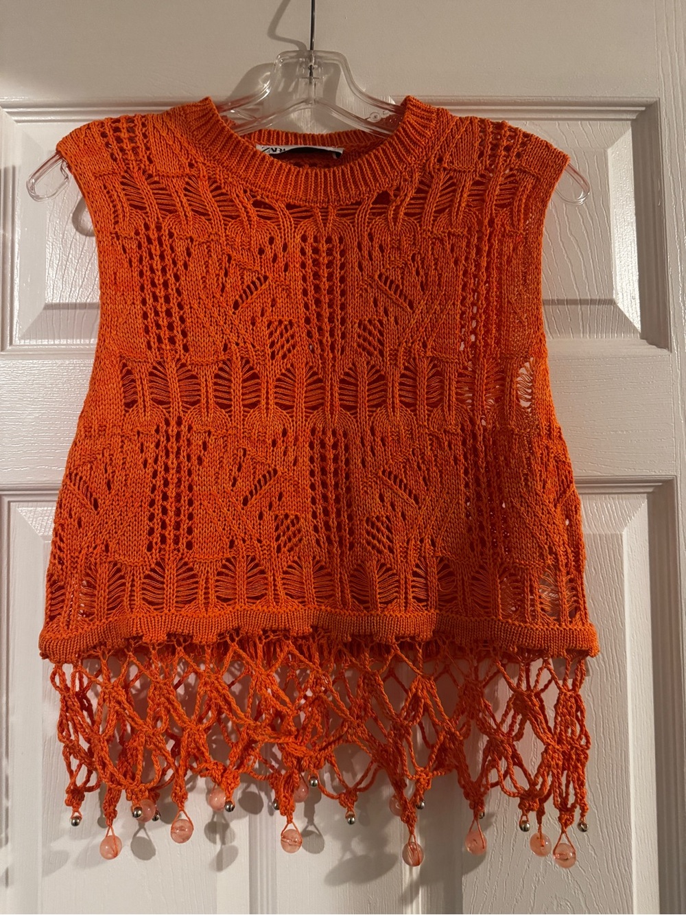 Orange Crochet Fringe top